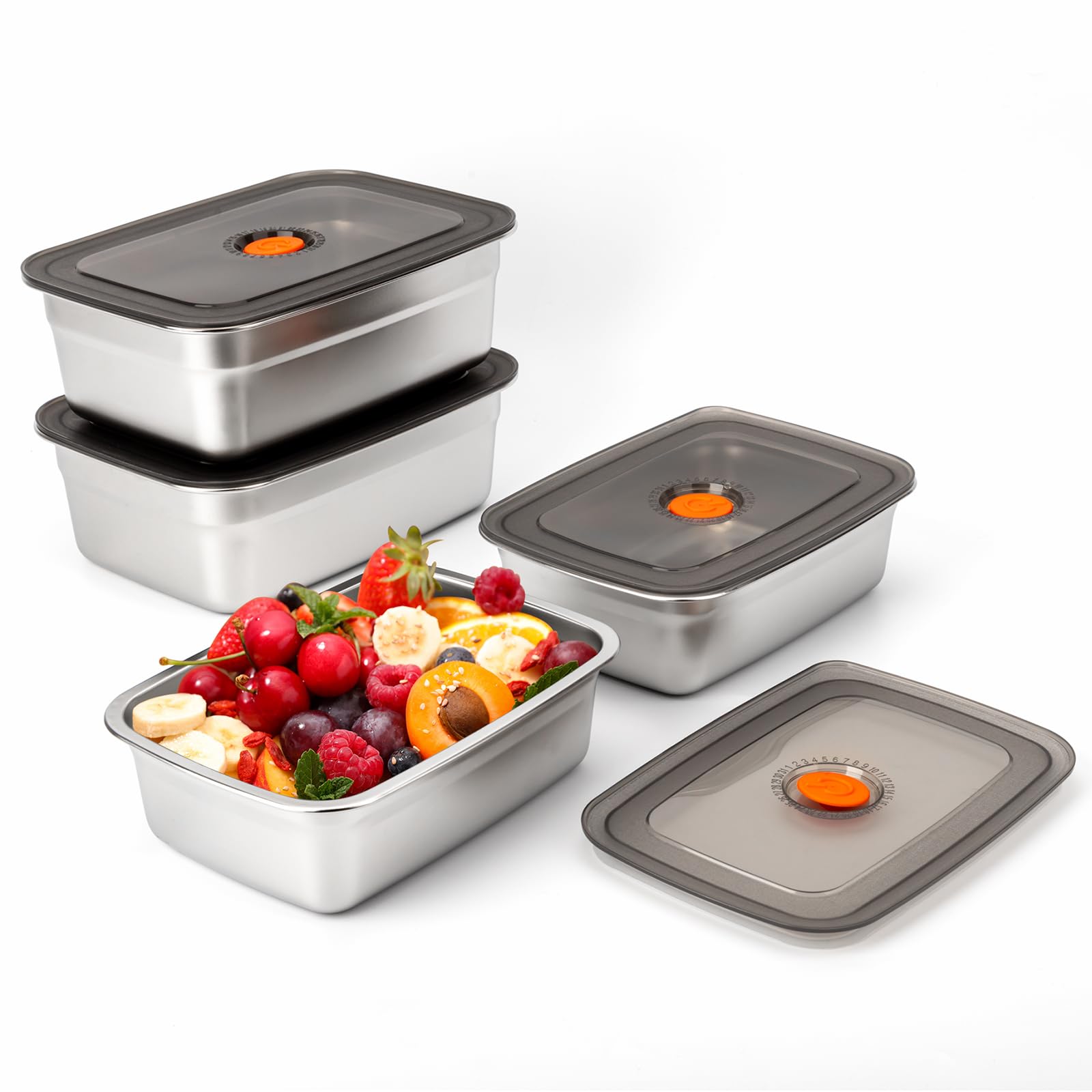 Bento Box - ステンレス製キャンプ用ランチボックス 密閉型漏れ防止弁当箱 電子レンジ対応 大容量 冷蔵庫冷凍庫保存ボックス