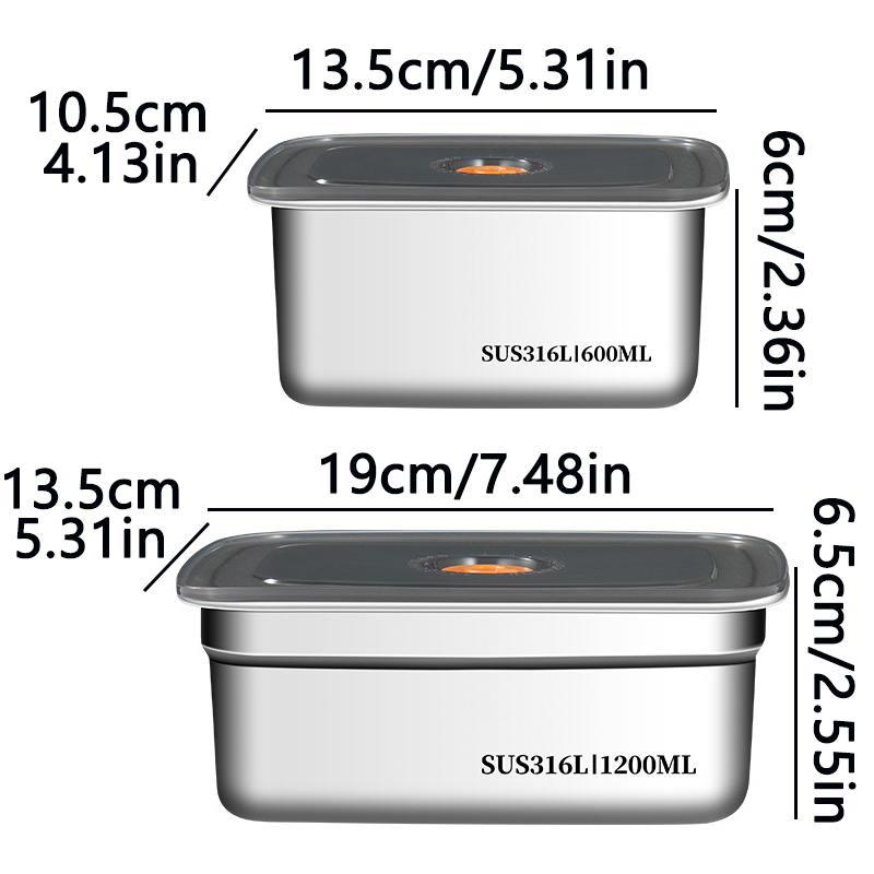 Bento Box - 食品グレード316ステンレス鋼製鮮度保持ボックス 冷蔵庫対応 蓋付き ポータブル 密閉弁当箱 キャンプ用ランチボックス