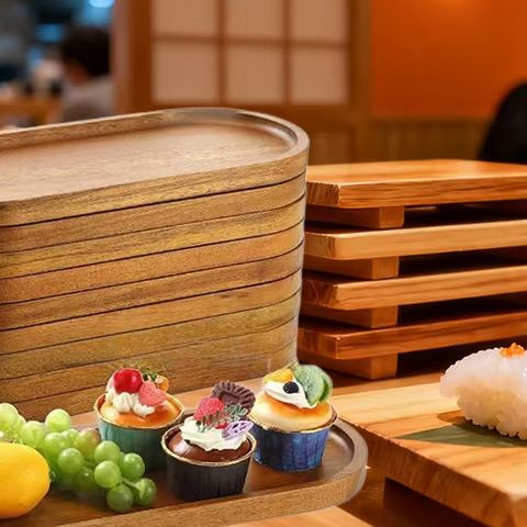 Japanese Snacks - 和風無垢材丸型デザートプレート木製トレイ軽食プレートドライフルーツプレート - 伝統的な木製食器