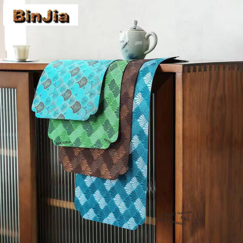 Japanese Tea - 織り刺繍錦織ドライフォーム生地のティーテーブルマット、和風ドリンクコースター、家庭用ディナーテーブルクロス、茶道用マット