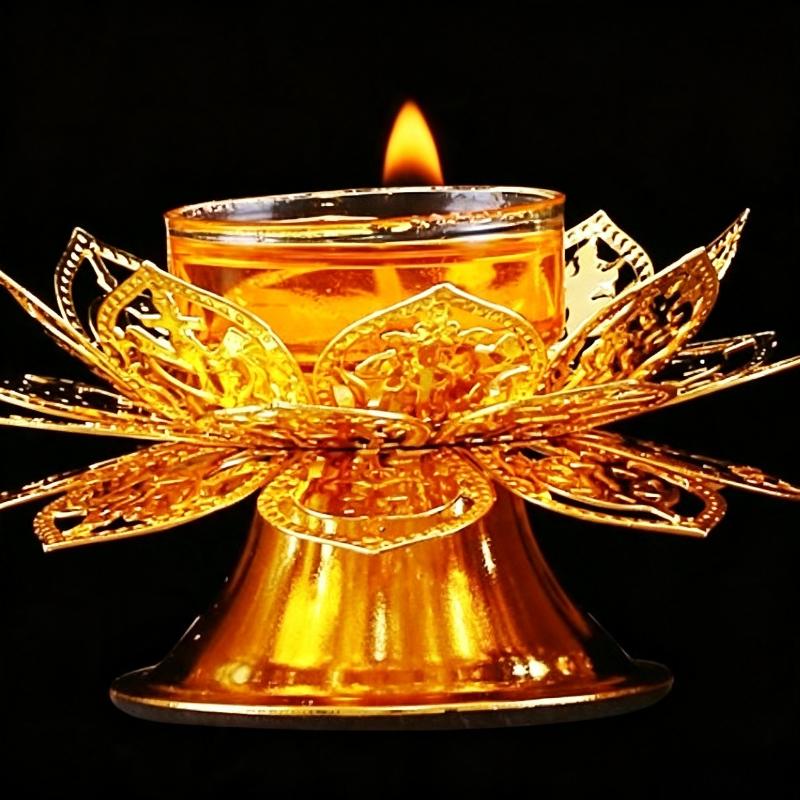 Incense Holder - ティーライトホルダー ゴールドロータスデザイン ギーランプバーナー ヴィンテージインセンスホルダー 家庭用祭壇寺院礼拝瞑想ギフト